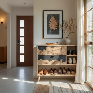 Solid Wood Entryway Shoe Cabinet with Artistic Grain Storage