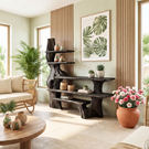 Sculptural Solid Wood Console Table with Organic Base and Open Display Shelves Artistic Freeform Console Table