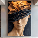 Silent Bloom Wooden Relief Portrait Sculpture Wall Art