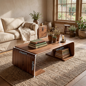 Solid Wood Coffee Table with Waterfall Form and Open Shelf