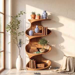 Twisted Wood Display Shelf with Tiered Open Shelves