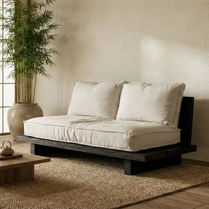 Minimalist Solid Wood Platform Sofa Japanese Style Low Floor Couch with Cushions