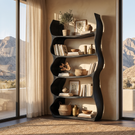 Organic Wavy Bookshelf Handmade Sculptural Wooden Display Shelf Modern Storage Unit