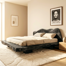Solid Wood Platform Bed with Live Edge Headboard for Bedroom