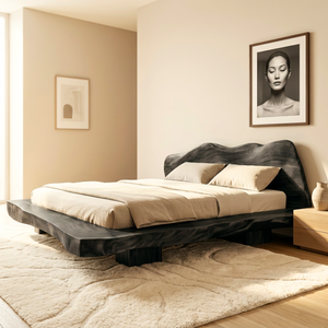 Solid Wood Platform Bed with Live Edge Headboard for Bedroom