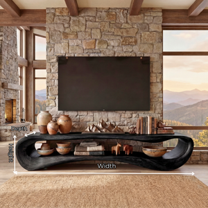 Sculptural Solid Wood TV Cabinet, Organic Modern Media Console for Living Room