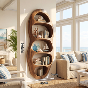 Vertical Organic Wood Bookcase with Sculpted Open Niches