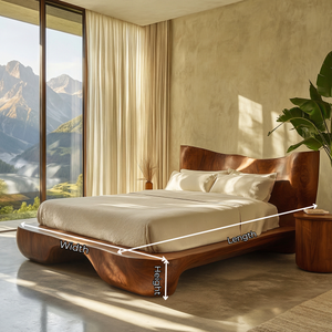 Organic Curve Solid Wood Bed with Artistic Headboard