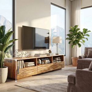 Sculptural Wood TV Cabinet with Carved Wave Front for Coastal Modern Interiors