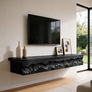 Sculptural Solid Wood Floating TV Console Cabinet