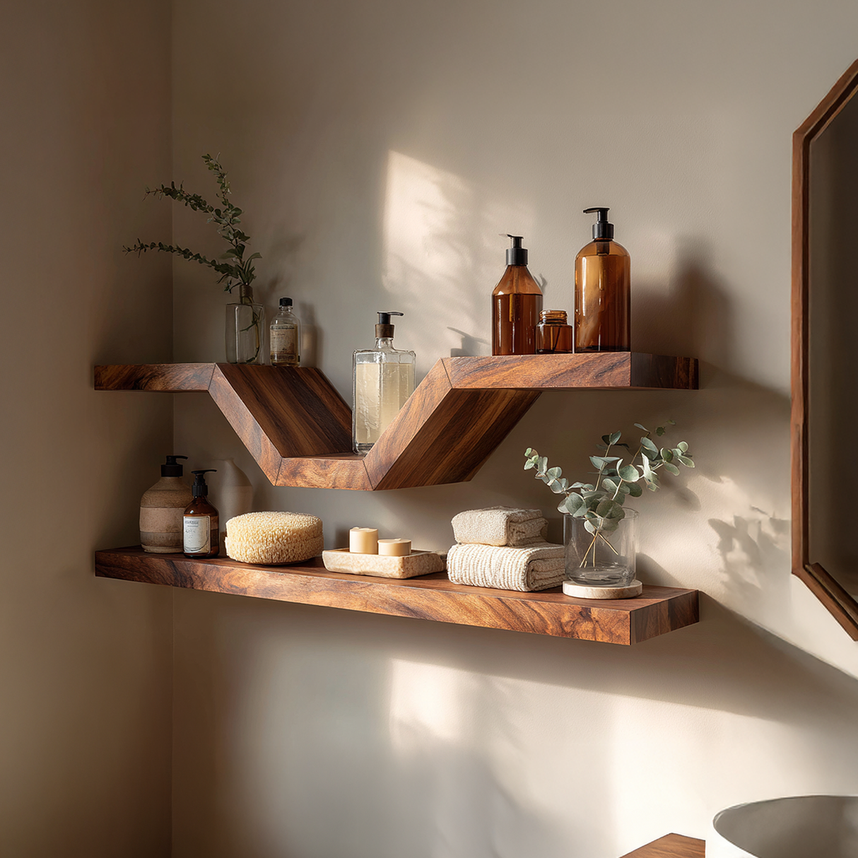 Modern Zigzag Floating Wood Wall Shelves