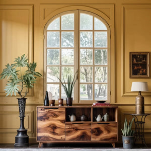 Solid Wood Storage Sideboard with Sculptural Grain for Modern Interiors