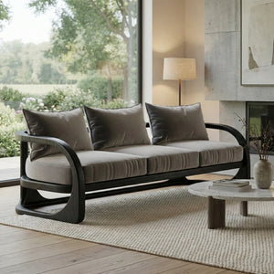 Curved Solid Wood Frame Sofa Modern Sculptural Living Room Couch with Cushions