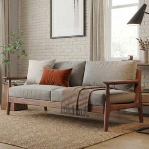Modern Solid Wood Sofa Scandinavian Style Wooden Frame Couch with Upholstered Cushions