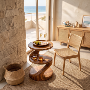 Handcrafted Solid Wood Side Table with Sculptural S Curve Design