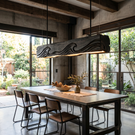 Carved Wave Wood Pendant Light for Dining Room