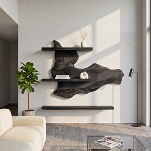 Rustic Live Edge Wooden Wall Shelf Handmade Floating Solid Wood Display Shelving