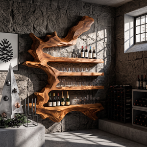 Branch Form Solid Wood Wall Wine Rack with Four Shelves