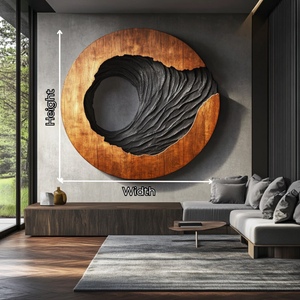 Oval Solid Wood Wall Art with Open Void and Black Carved Terrain Relief