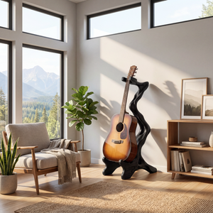 Organic Sculptural Guitar Stand Handcrafted Wooden Acoustic Holder