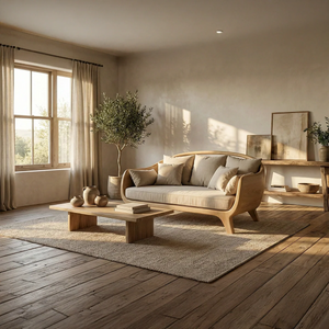 Luxury Curved Solid Wood Sofa Sculptural Scandinavian Style Upholstered Couch