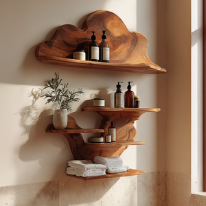 Artisan Solid Wood Wall Shelves with Sculpted Back Panel