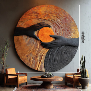 Solid Wood Wall Art with Hand Embrace Relief and Radiant Circle Center
