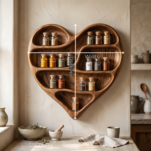 Solid Wood Heart Spice Rack with Organic Multi-Level Open Shelves
