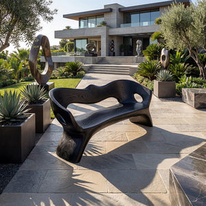 Sculptural Solid Wood Bench with Organic Carved Form
