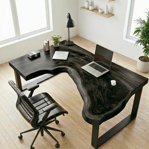 Live Edge L Shaped Solid Wood Desk with Metal Legs