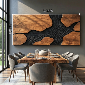 Sculptural Wood Wall Art Panel with Black Flowing Grain Form