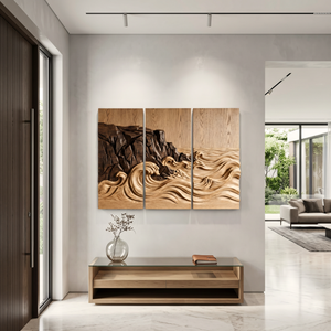 Carved Ocean Wave Triptych Wood Wall Art