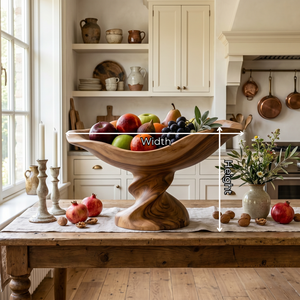 Raised Solid Wood Fruit Bowl with Sculptural Pedestal Base and Flowing Boat Shape
