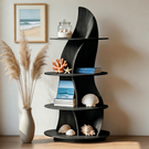 Handcrafted Solid Wood Sculptural Corner Bookcase with Curved Tiered Shelves