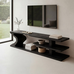 Sculptural Live Edge Wood TV Stand with Flowing Base