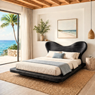 Sculptural Solid Wood Platform Bed with Organic Curved Headboard for Bedroom