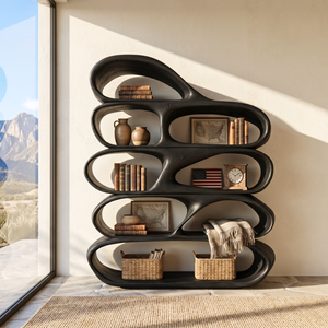 Organic Wooden Bookshelf Handmade Sculptural Solid Wood Modern Display Shelf