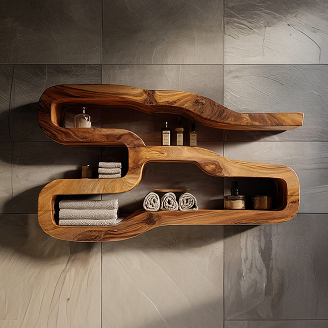 Sculptural Solid Wood Wall Shelf in Organic Form