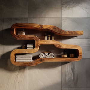 Sculptural Solid Wood Wall Shelf in Organic Form