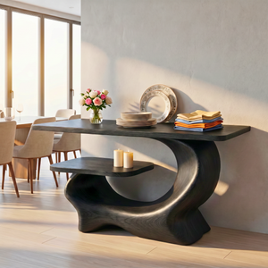 Organic Wooden Console Table Handmade Sculptural Entryway Shelf