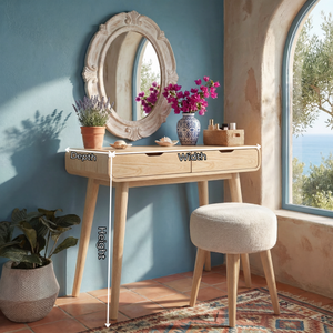 Rounded Wood Vanity Table with Two Drawers, Minimalist Dressing Table for Modern Bedrooms