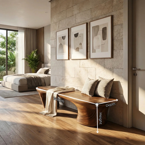 Organic Wood Bench with Sculptural Flared Pedestal Base for Modern Interiors