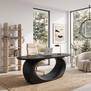 Sculptural Solid Wood Executive Desk with Organic Oval Base