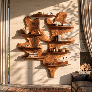 Sculptural Solid Wood Wall Shelf with Organic Leaf Inspired Design