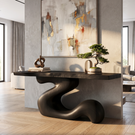 Console Table Solid Wood with Sculptural S Curve Base for Entryway Decor