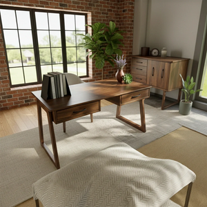 Mid Century Solid Wood Desk with Drawers Handmade Wooden Writing Desk Minimalist Office Table with Storage