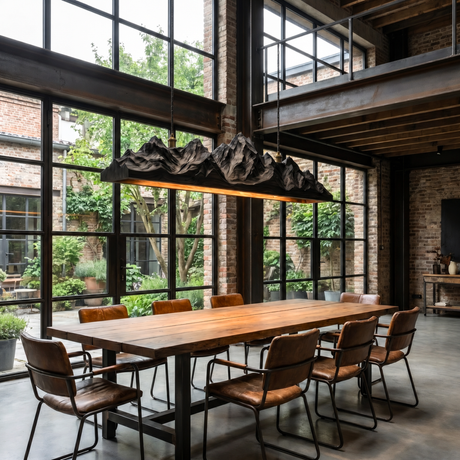 Sculptural Mountain Ridge Wood Pendant Light