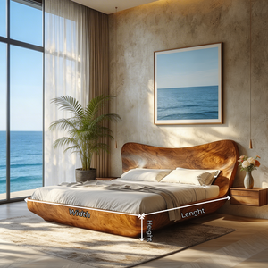 Sculptural Wood Bed with Curved Organic Headboard