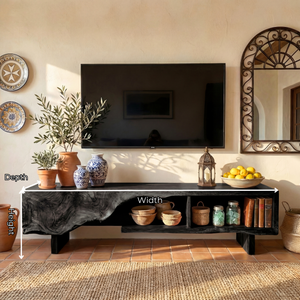 Solid Wood TV Cabinet with Organic Carved Front for Modern Living Room