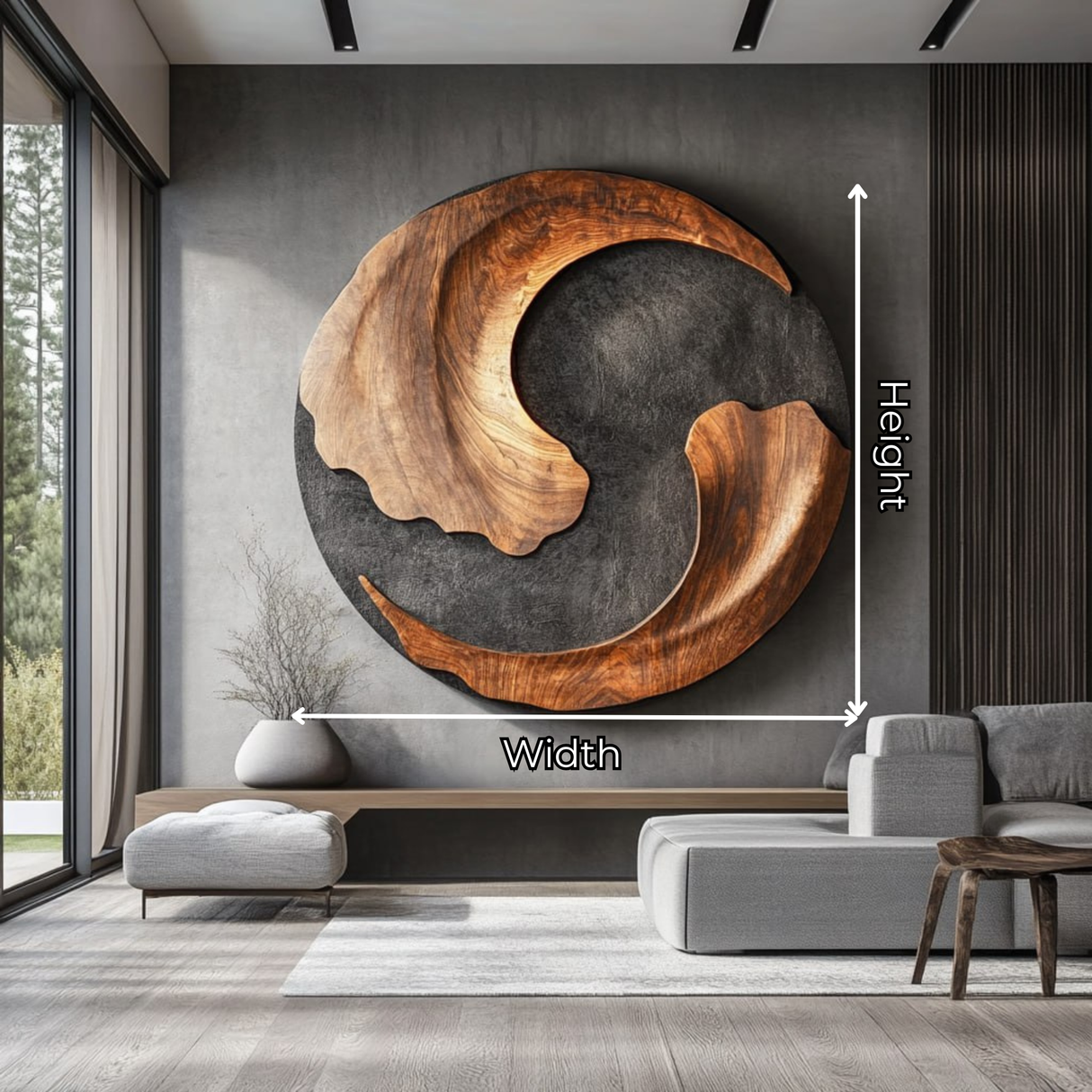 Organic Solid Wood Wall Sculpture with Crescent Cutout and Flowing Grain Relief